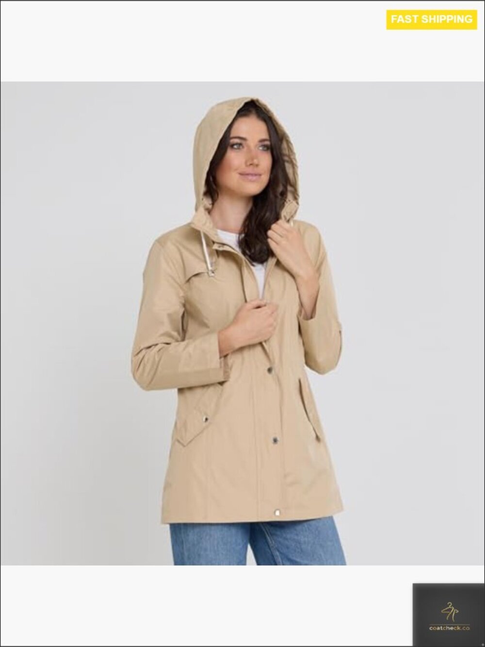 Women's Waterproof Rain Jacket Hooded Anorak Windbreaker Lightweight Classic Fit - Picture 2 of 7